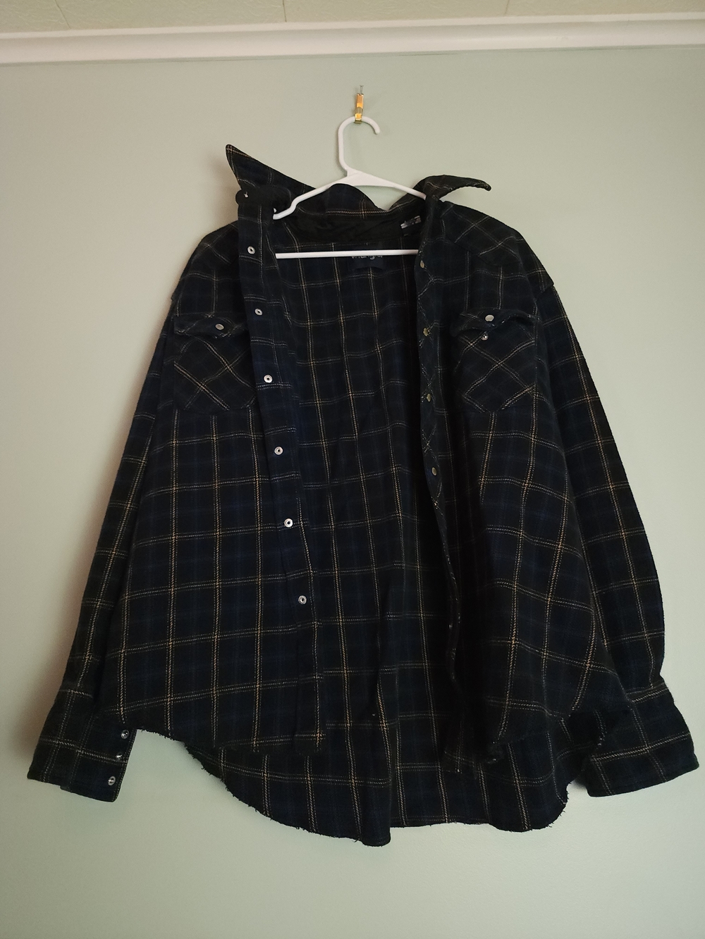 Wrangler Navy and Yellow Plaid Button-Down Shirt